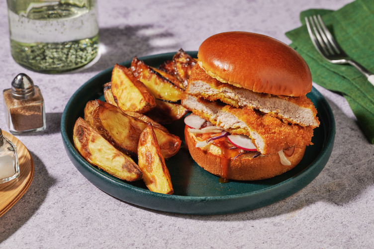 Spiced Chicken Cutlet Burger & Wedges