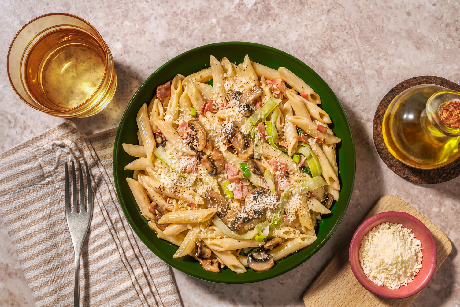 Quick Double Bacon & Herby Mushroom Penne