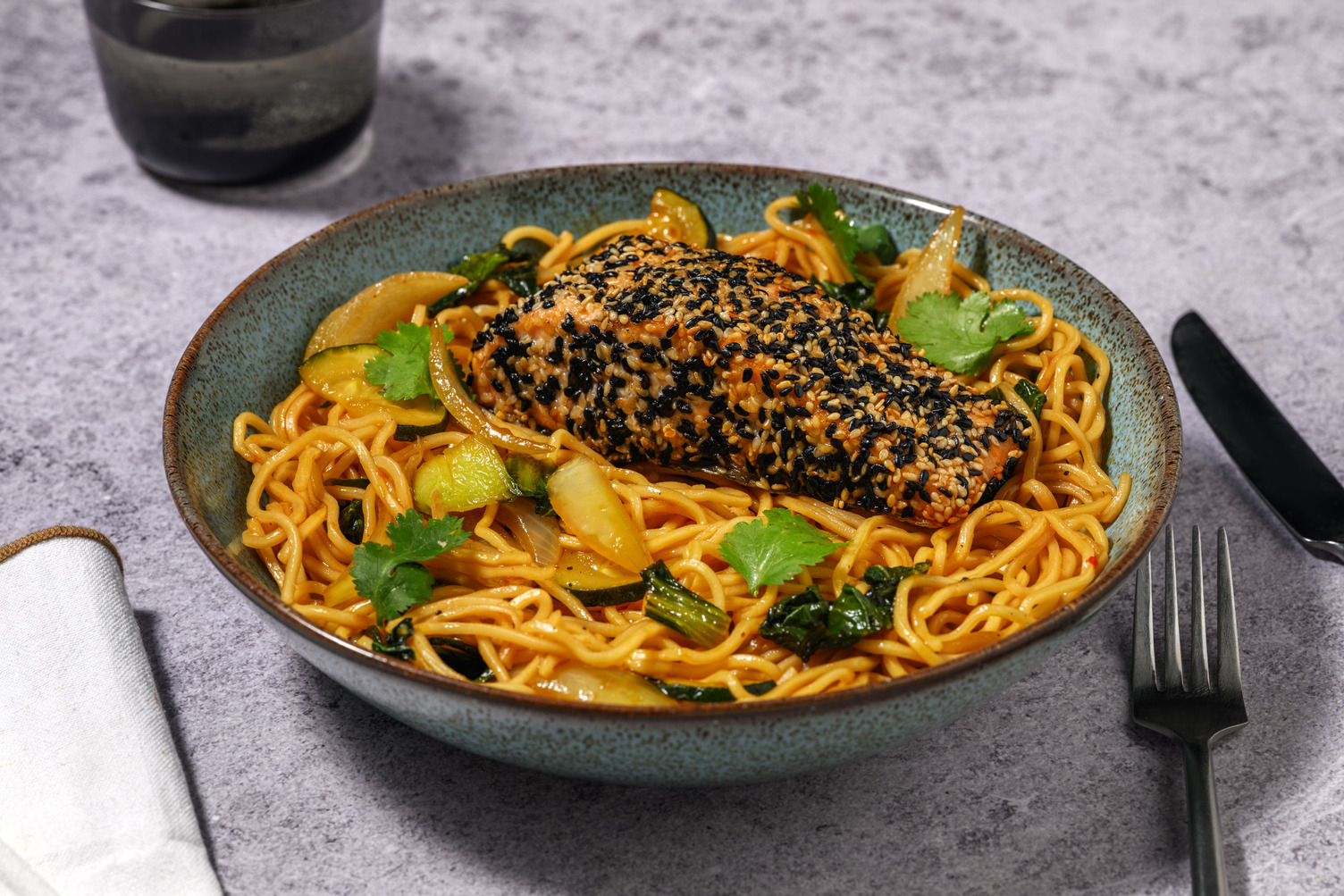 Sesame-Crusted Chicken Tenders & Noodle Stir-Fry