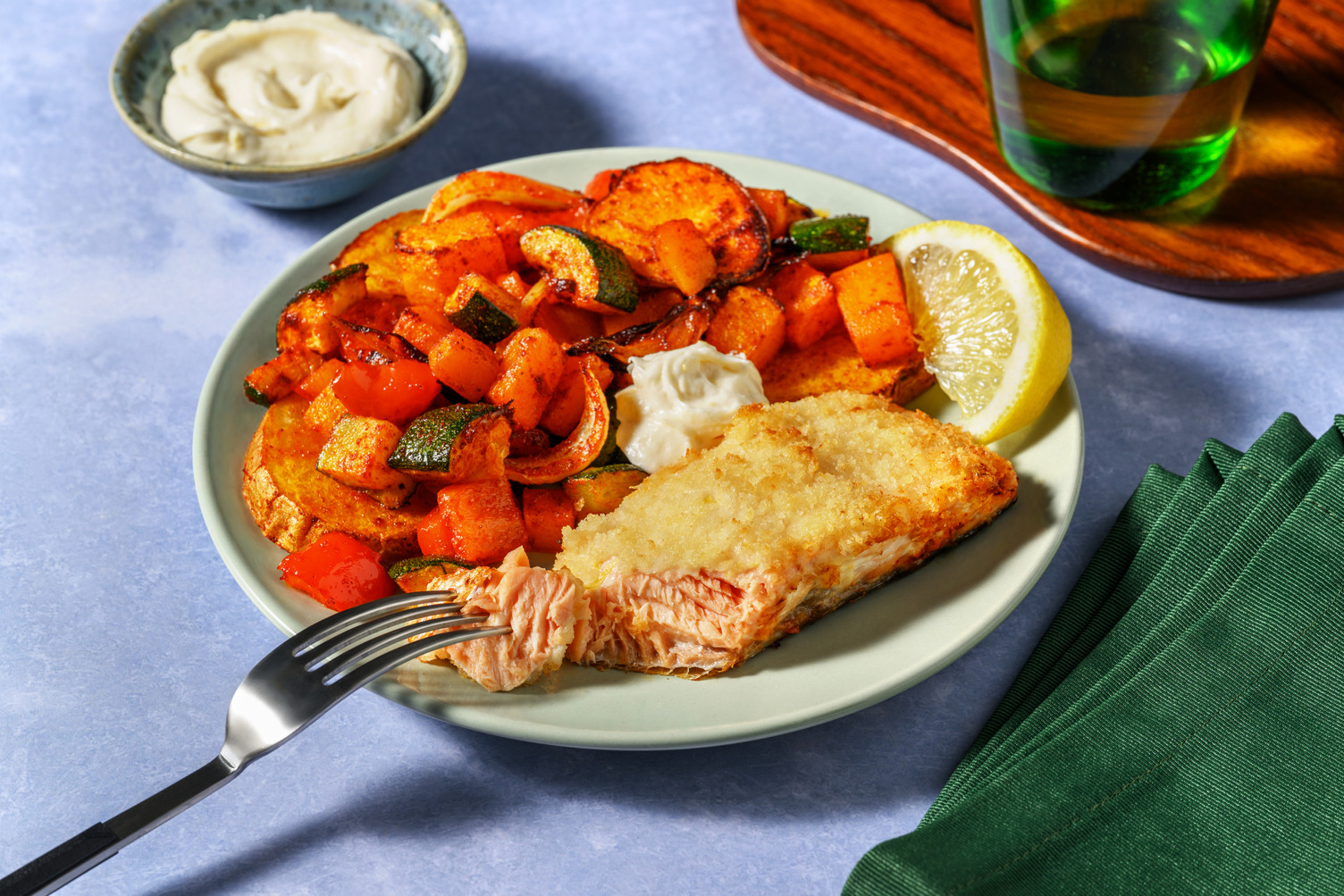 Double Spanish-Style Crumbed Salmon & Paprika Veg