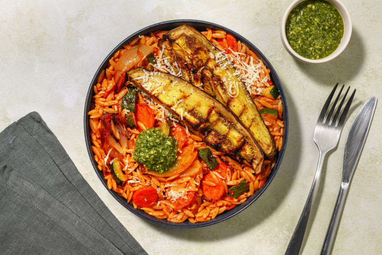 Halloumi & Roast Eggplant Ratatouille Risoni