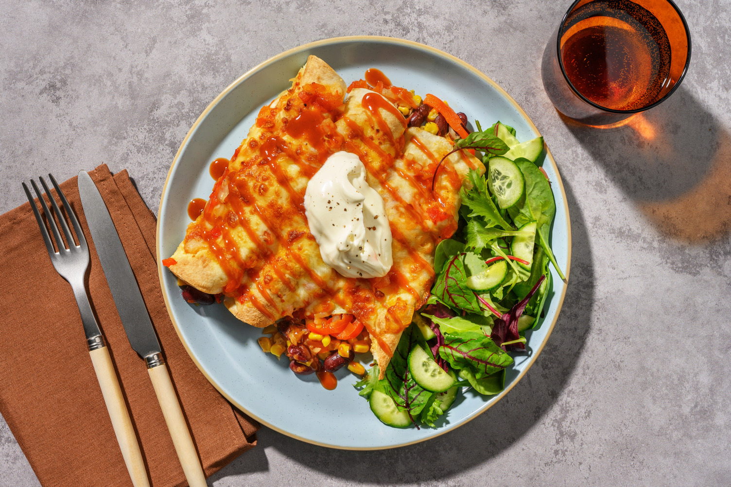 Cheesy Chicken, Bean & Veggie-Loaded Enchiladas
