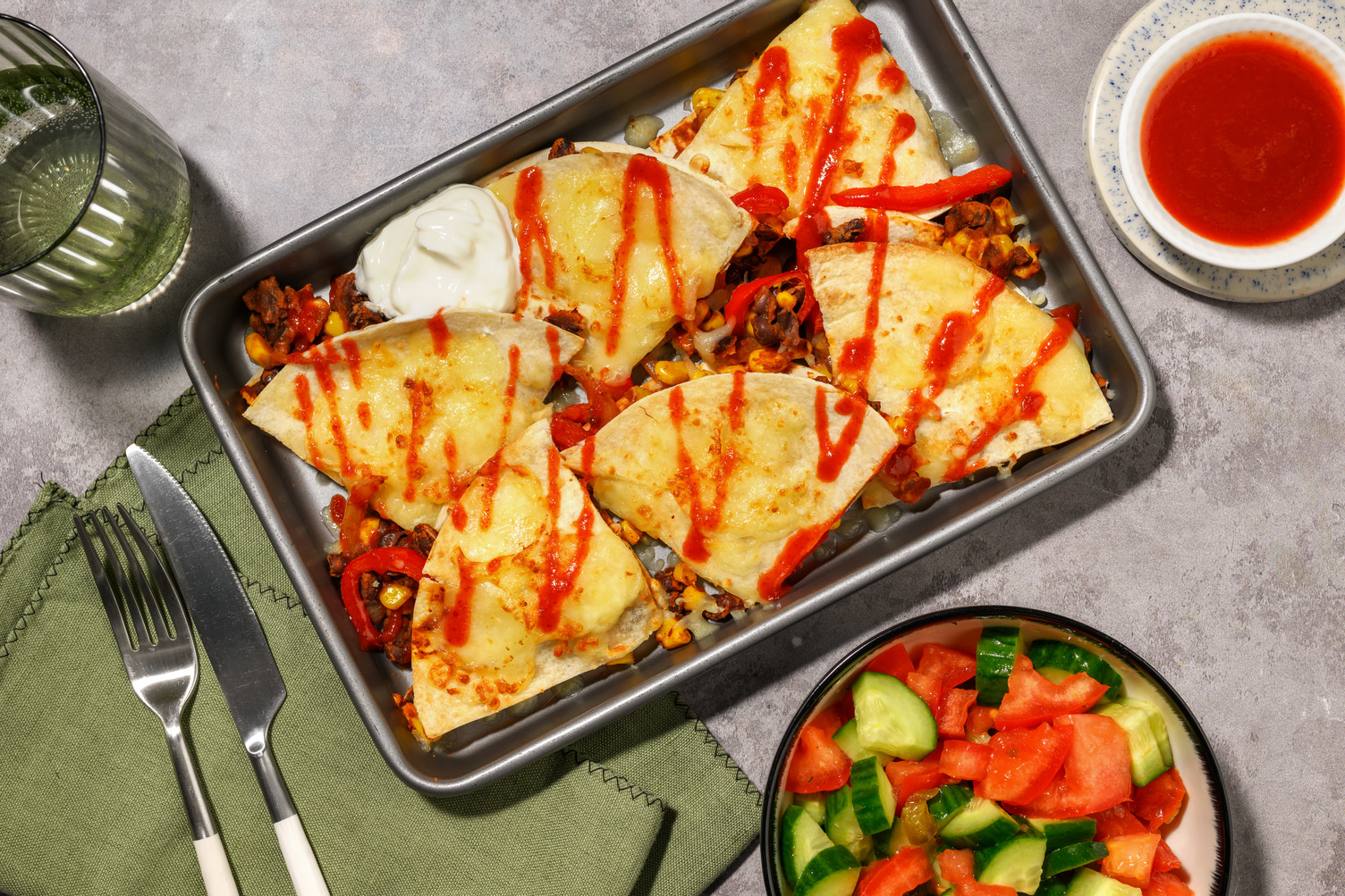Fiery Black Bean, Beef & Veggie Quesadillas