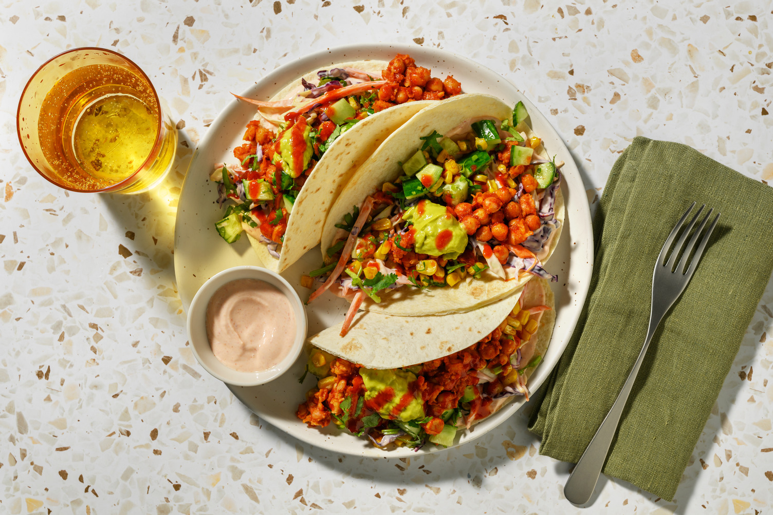 Smashed Chickpea, Beef & Smokey Slaw Tacos