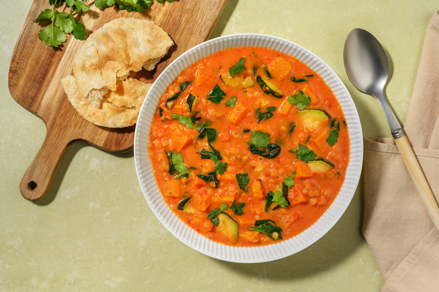 Chermoula Coconut Lentil, Chicken & Veggie Soup