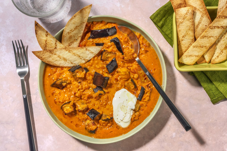 Indian Eggplant, Lentil, Salmon & Coconut Dhal
