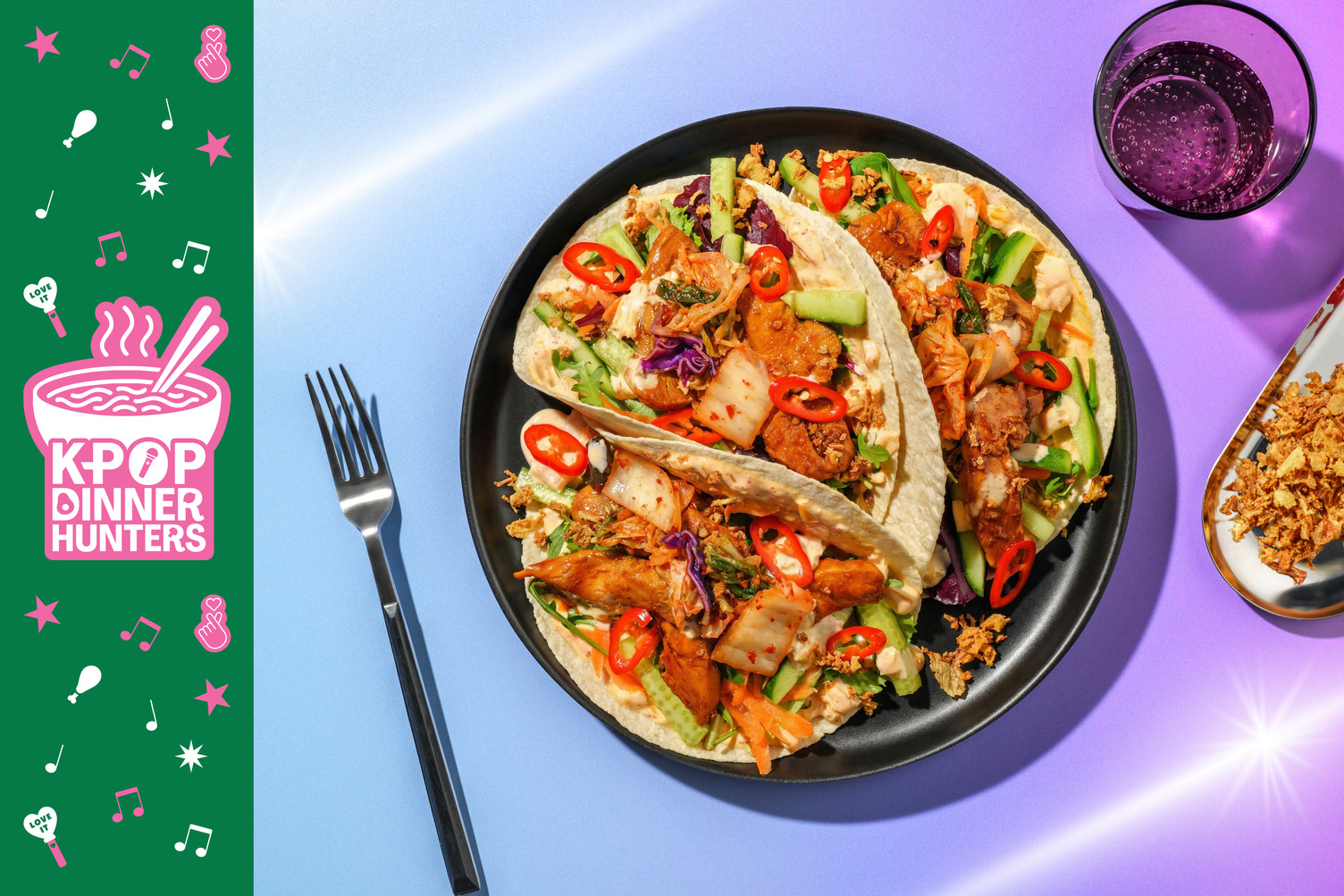 Double Korean-Style Chicken & Kimchi Aioli Tacos 