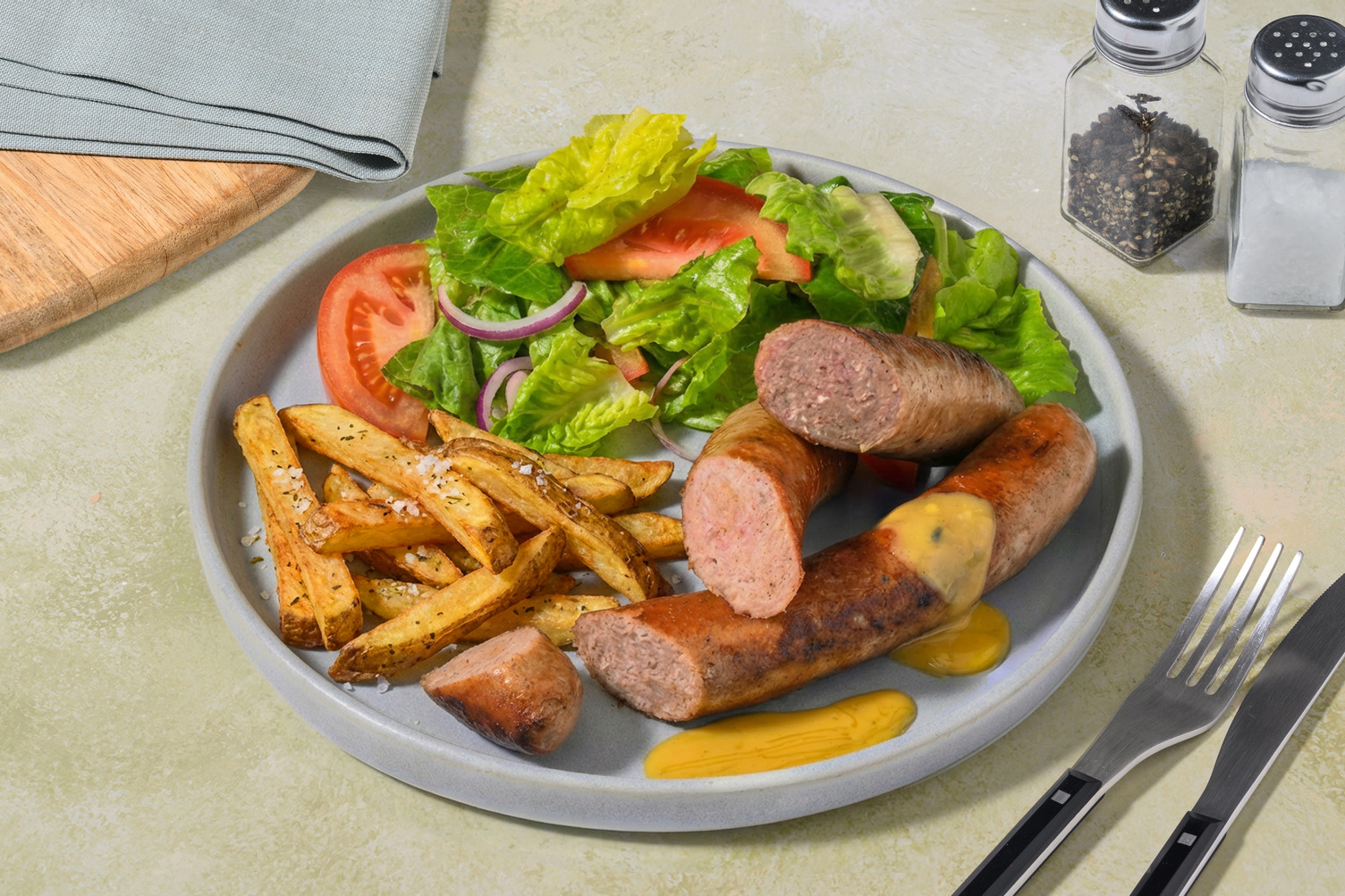 Herbed Pork Sausages & Fries