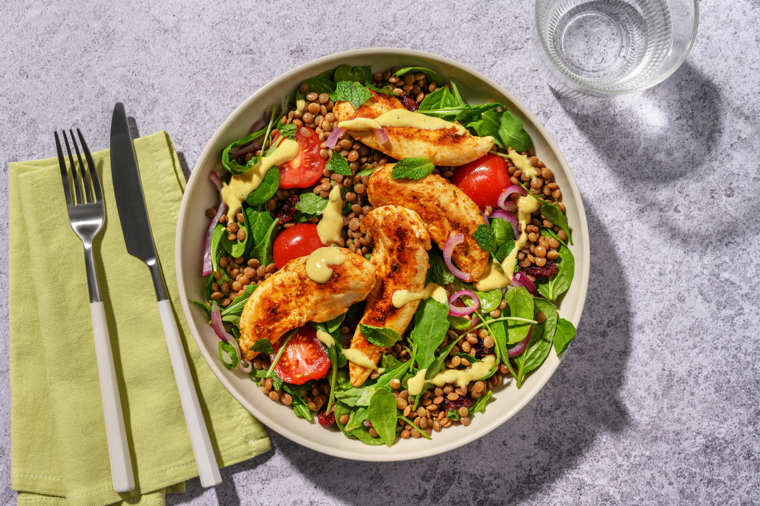 Paprika Chicken, Fetta & Lentil-Cranberry Salad 