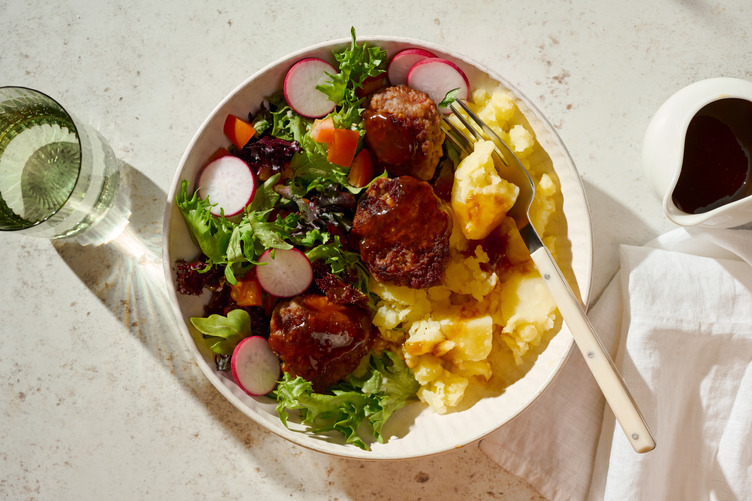 Garlic-Herb Pork Rissoles & Cheat's Gravy