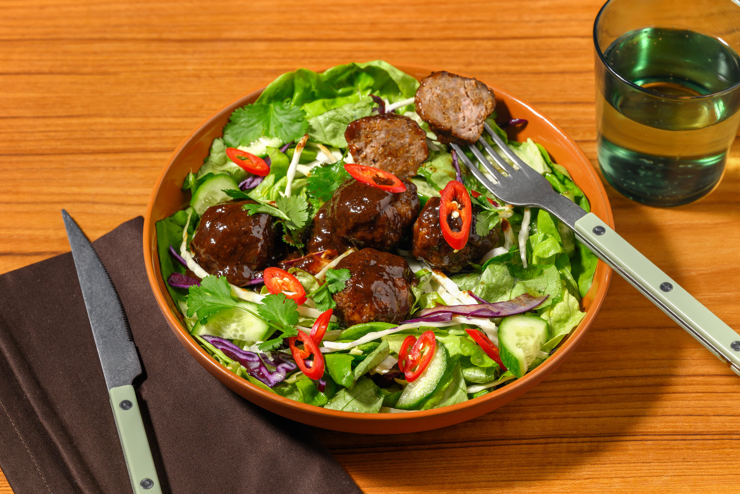 Teriyaki-Ginger Beef Meatballs & Asian Slaw