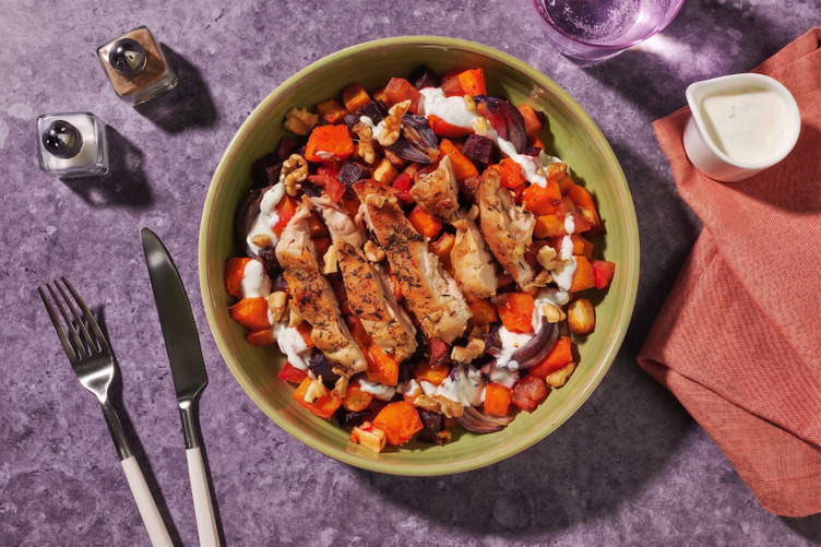 Pre-Marinated Chicken, Halloumi & Roast Veggie Toss