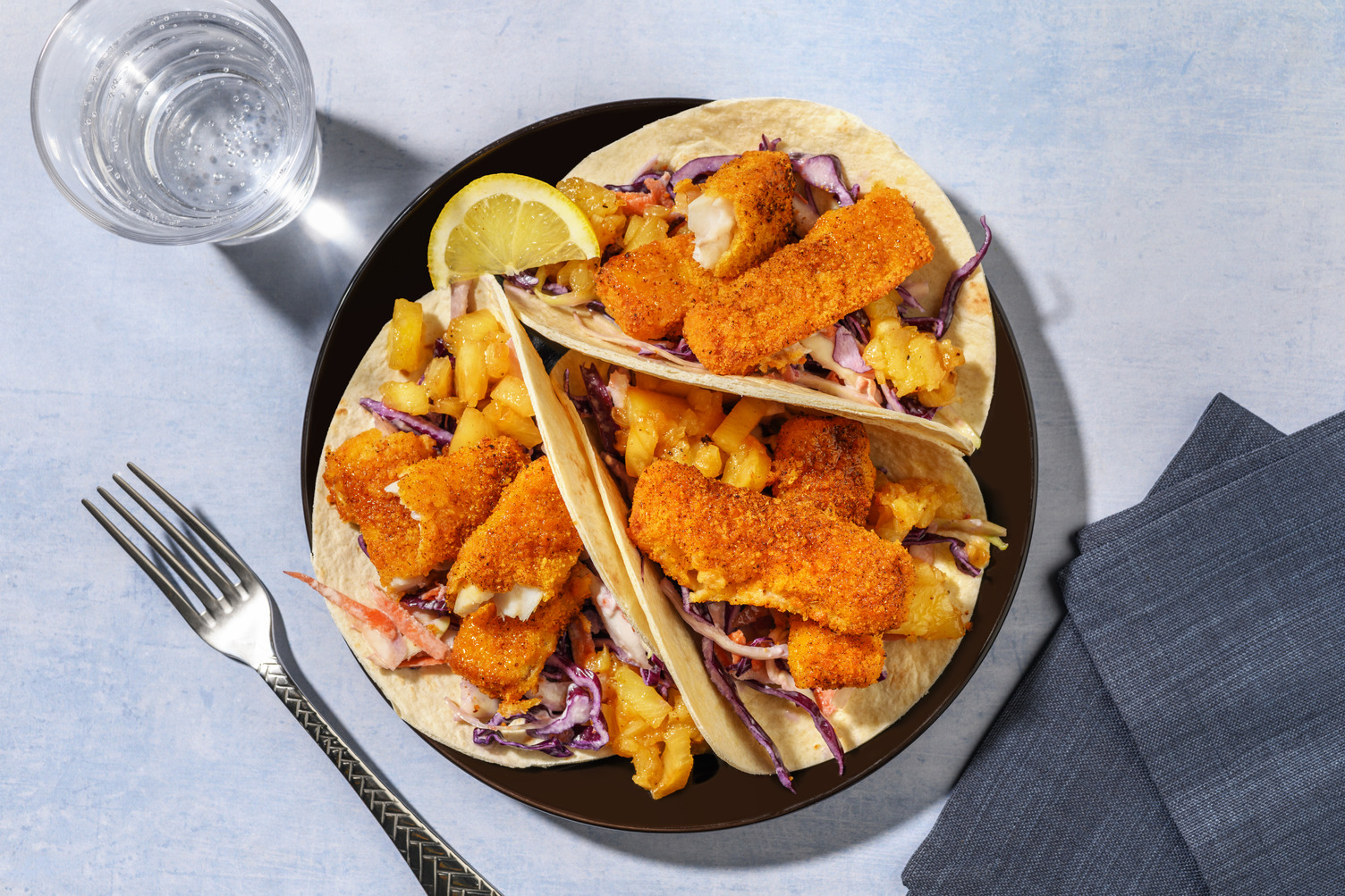 Quick Double Crumbed Fish & Pineapple Tacos
