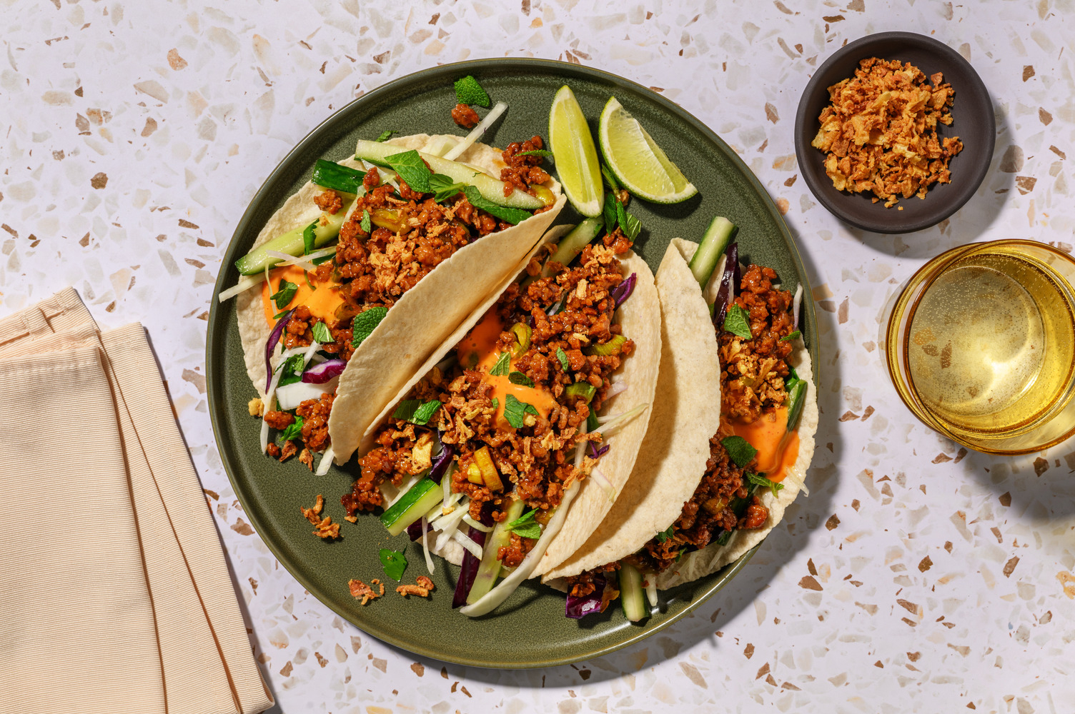 Quick Teriyaki Beef & Cucumber Slaw Tacos
