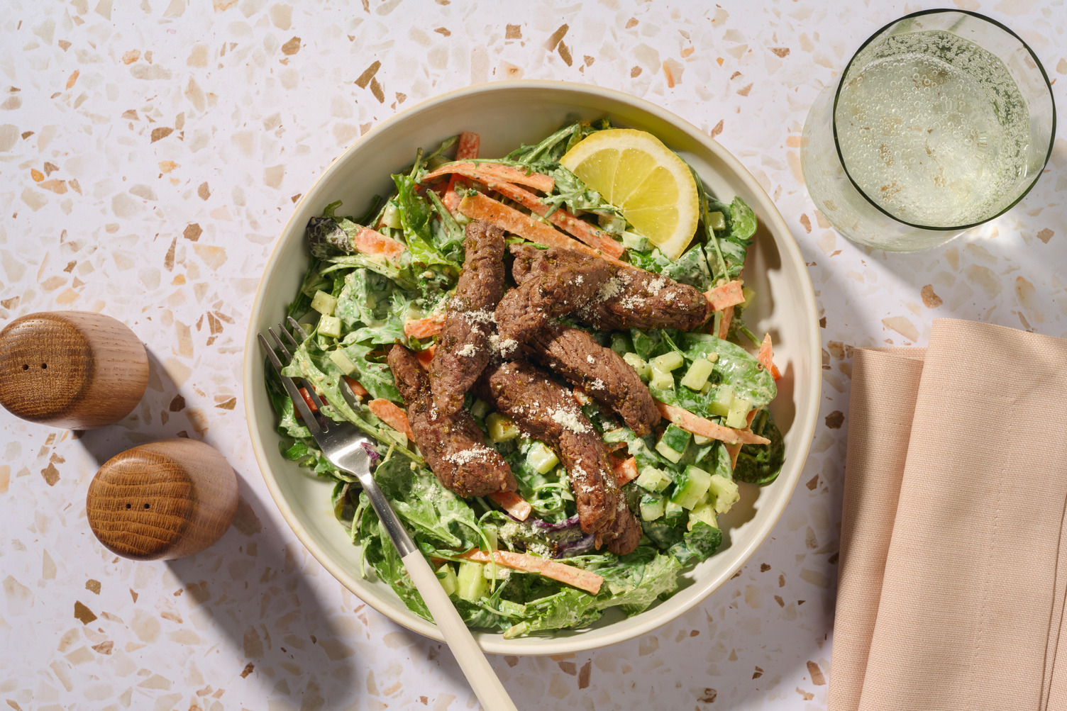 Double Garlic-Herb Beef & Pesto Speedy Salad