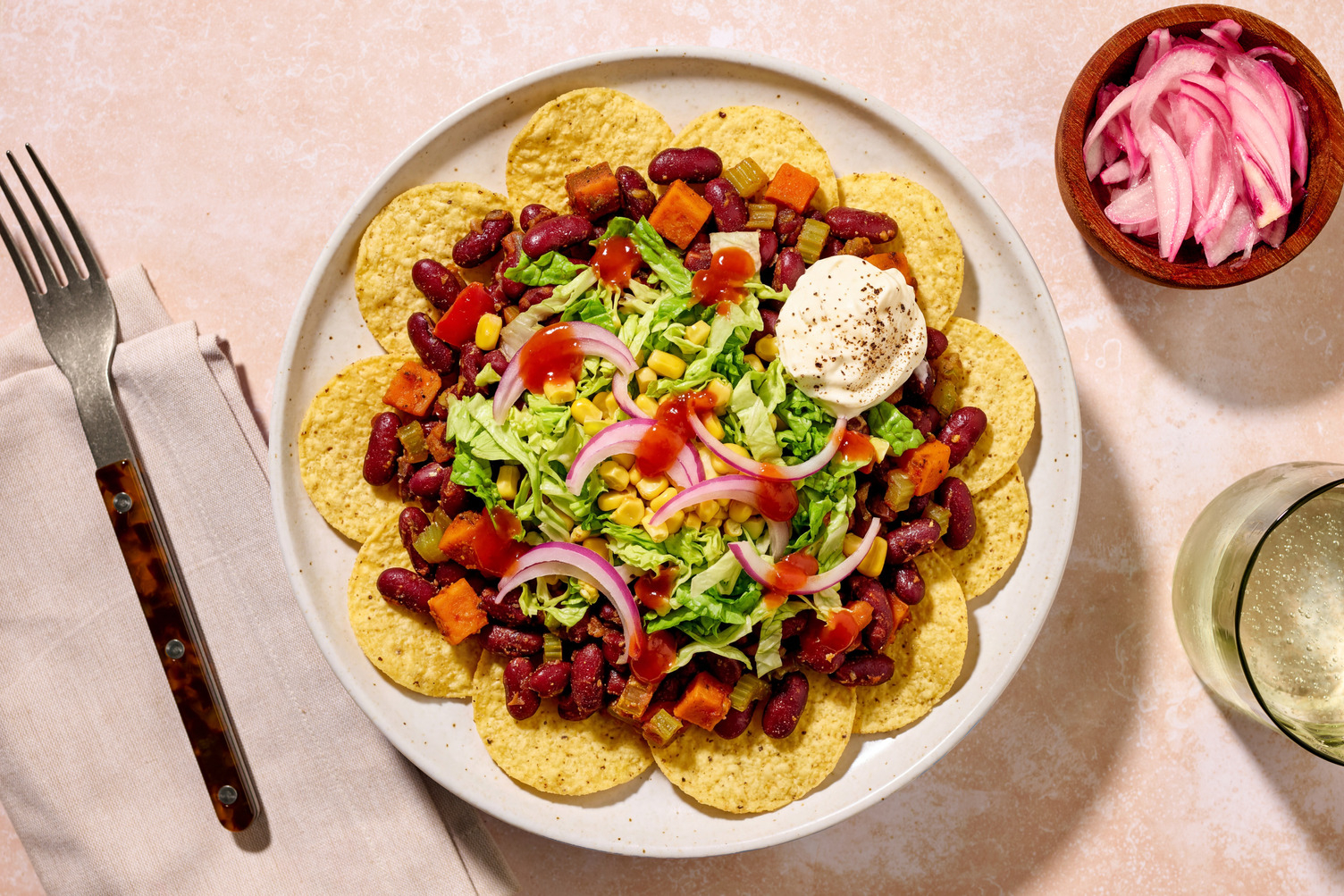 Picante Kidney Bean, Beef & Veggie Nachos