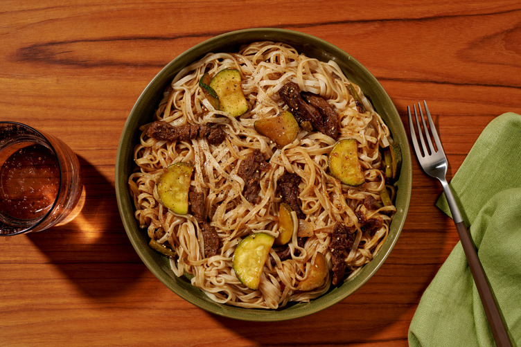 Chow Fun-Style Double BBQ Beef & Veggie Noodles