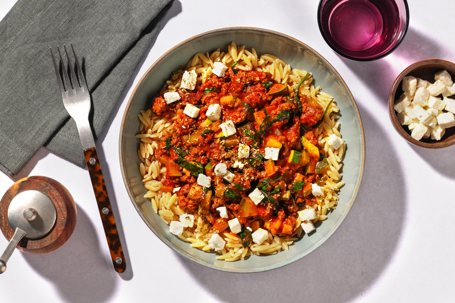 Rapid Greek Beef & Herby Veg Risoni