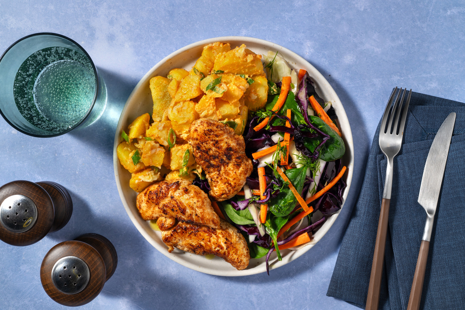Spiced Plant-Based Crumbed Chick'n & Warm Smokey Potato Salad 