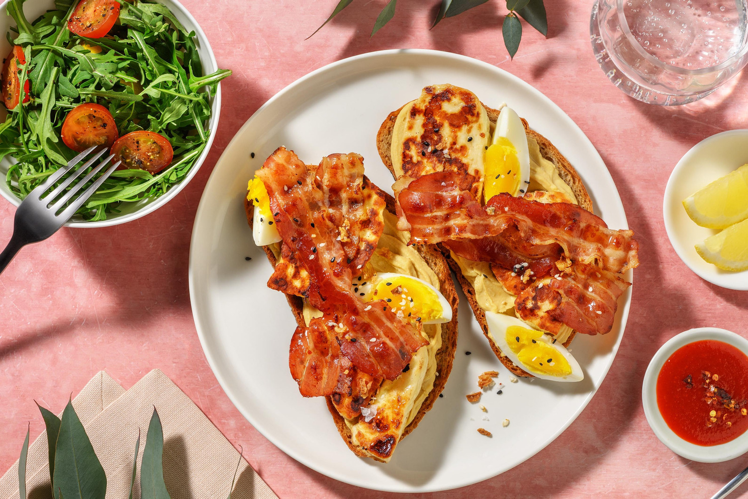 Crispy Bacon, Egg & Double Haloumi Sourdough Stack