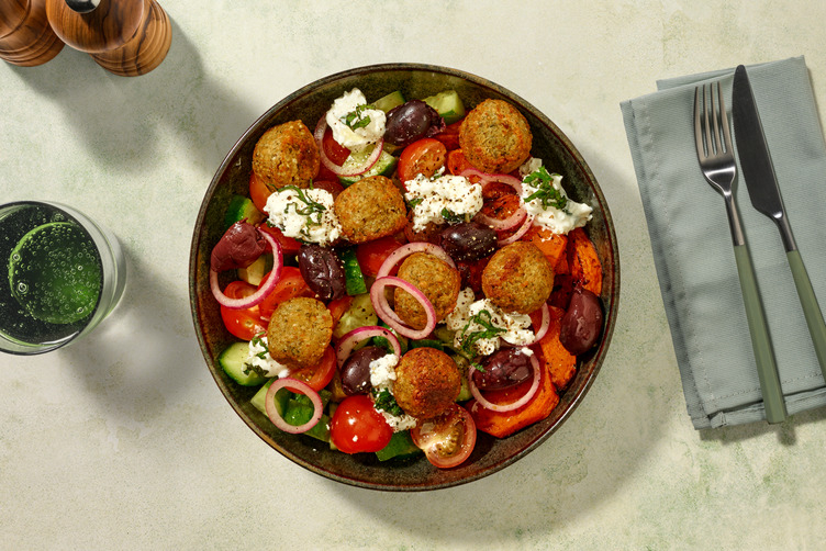 Mediterranean Falafel, Prawn & Roast Pumpkin Bowl
