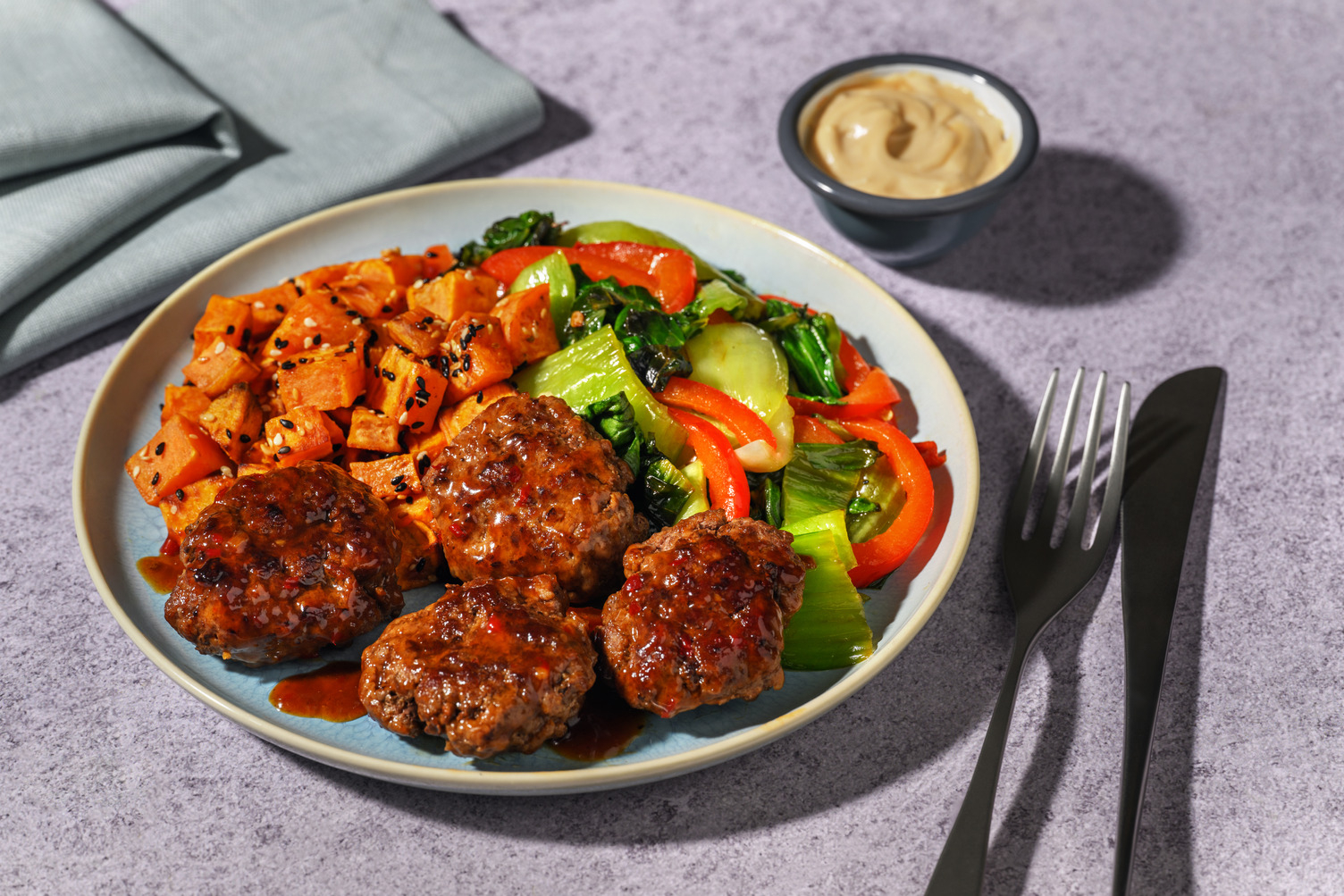 Sticky Lamb Rissoles & Japanese Mayo