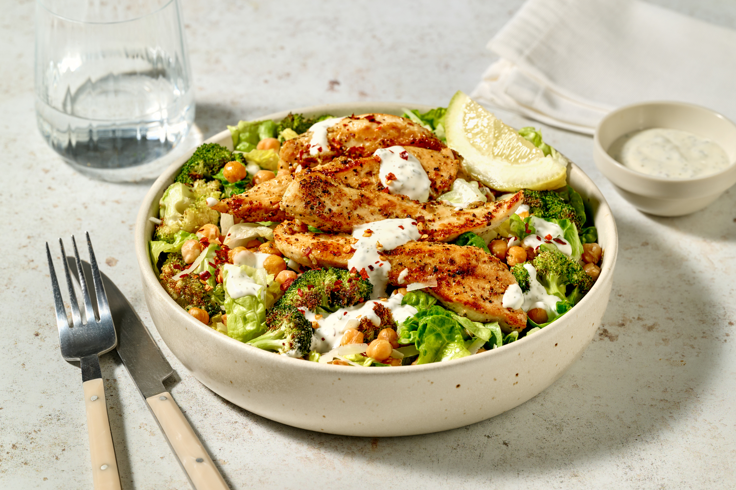 Zesty Salmon & Chickpea Broccoli Caesar Salad