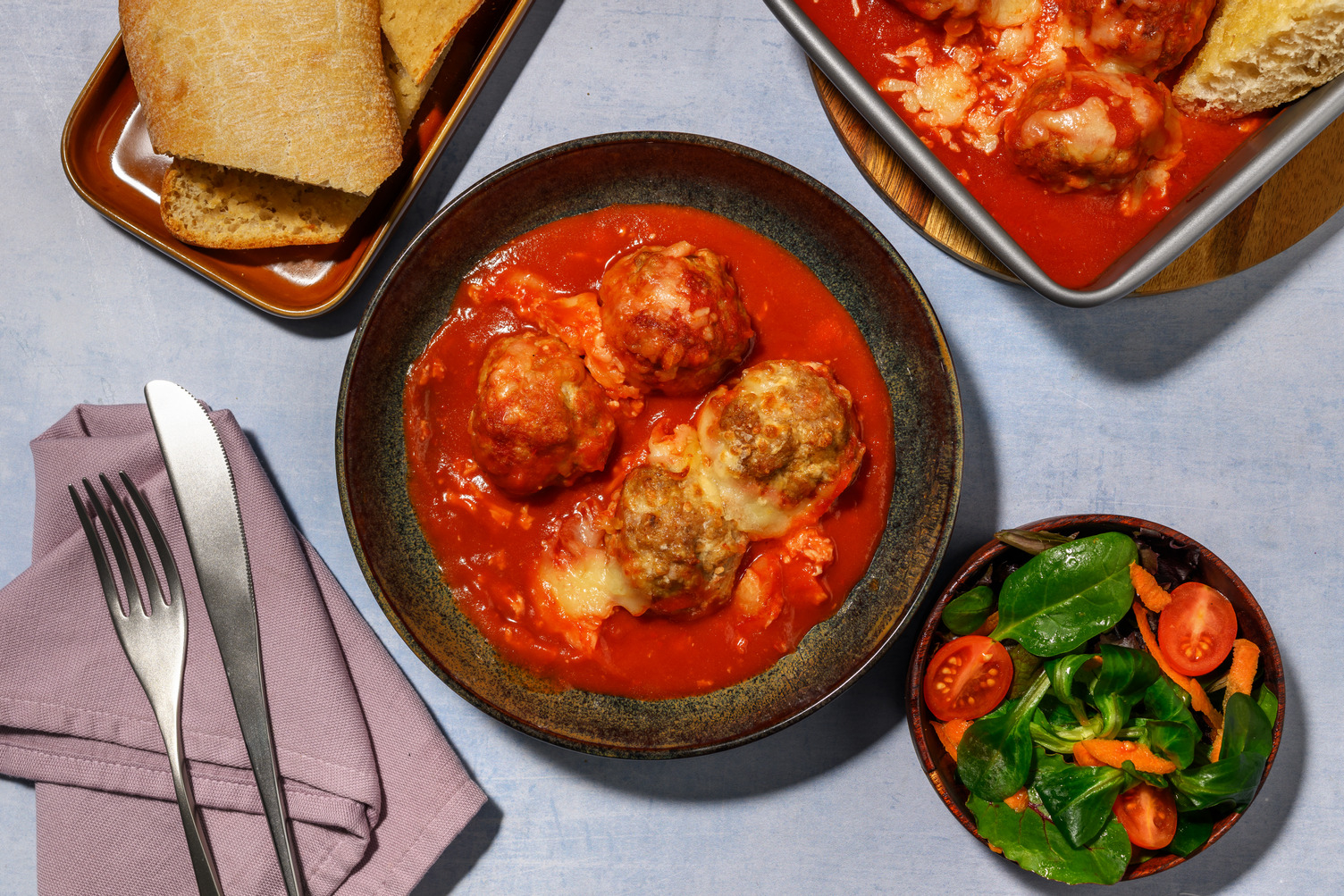 One-Tray Baked Cheesy Double Pork Meatballs