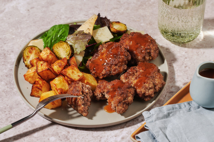 Pork Rissoles & Cheesy Brussels Sprouts Toss