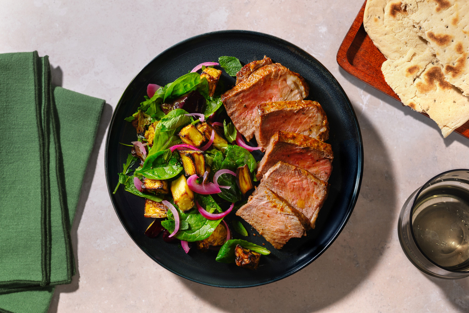 Harissa Roast Lamb & Minty Eggplant Salad