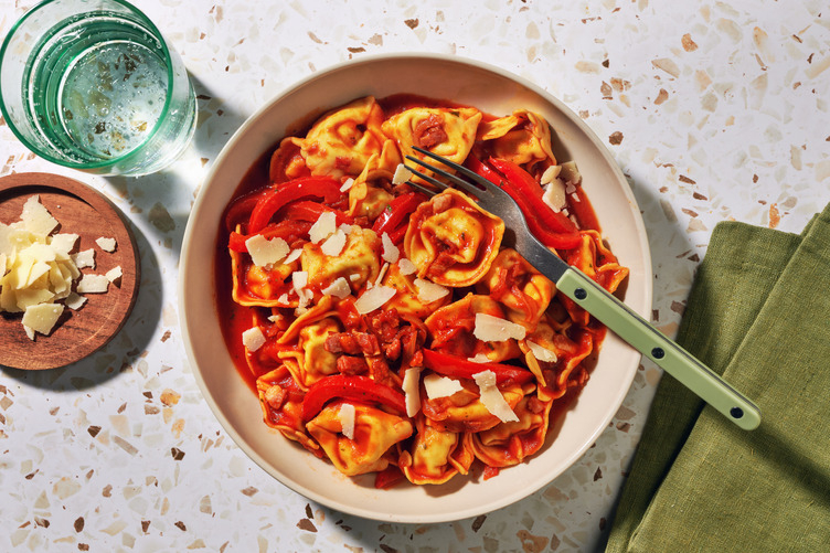 Crispy Bacon, Chorizo & Spinach-Ricotta Tortellini