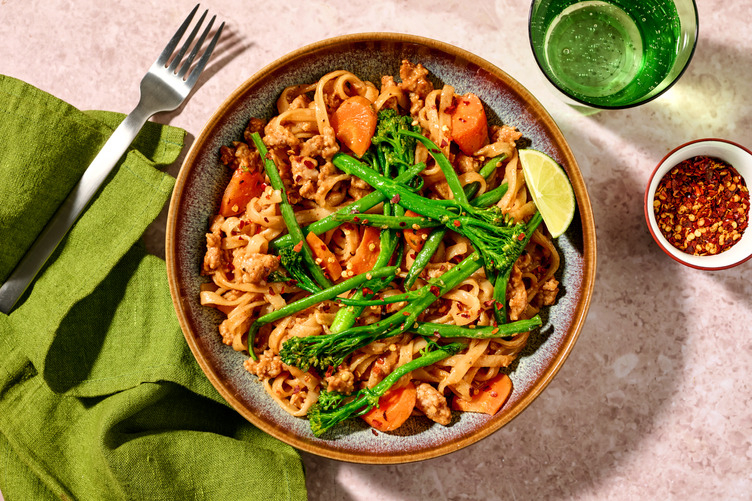 Peanut-Glazed Pork & Rice Noodle Bowl