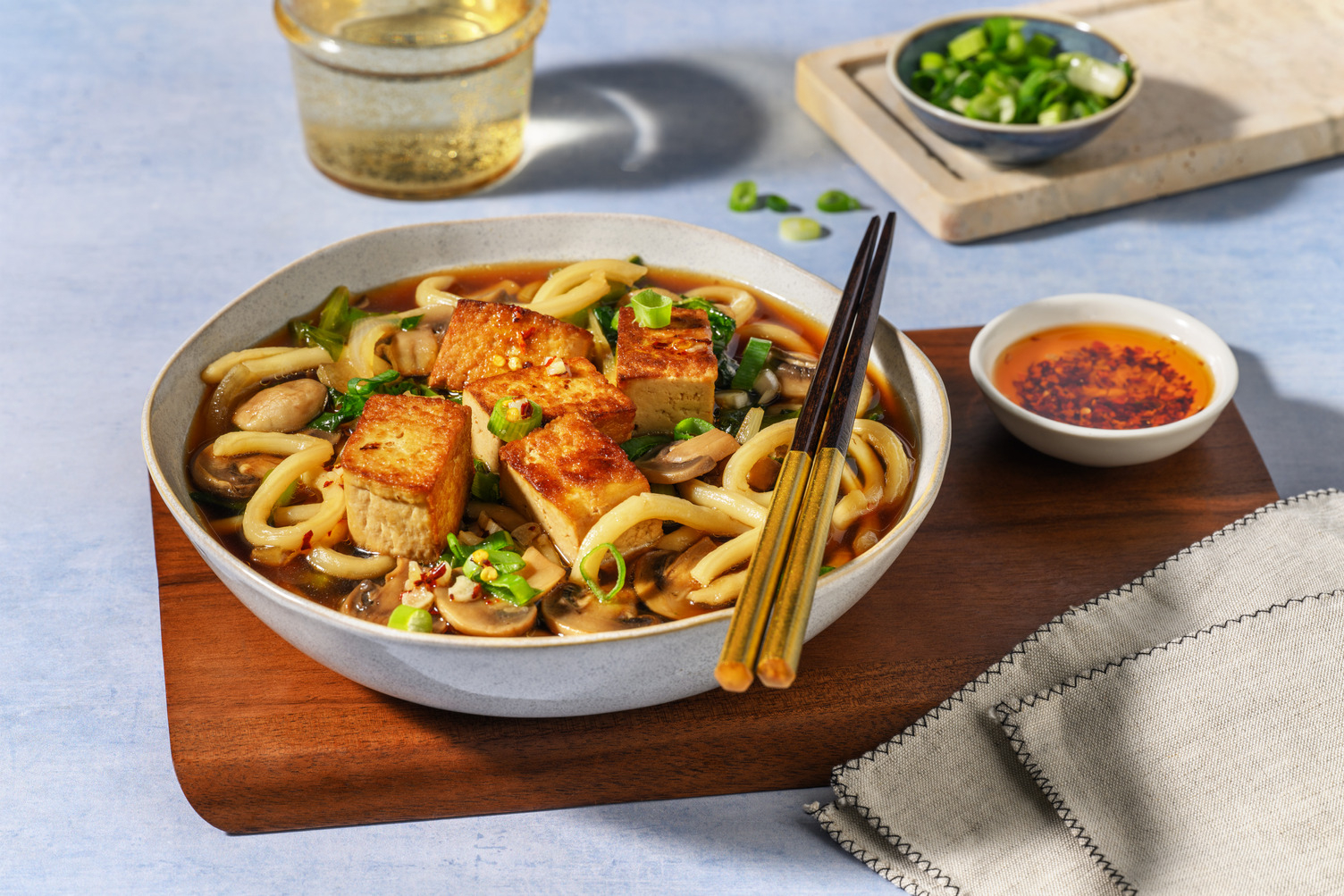 One-Pot Tofu, Chicken, Mushroom & Udon Noodle Soup