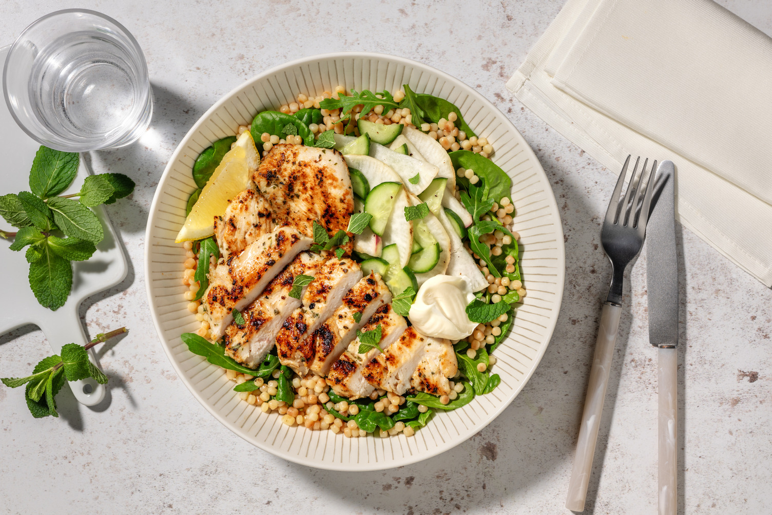 Garlicky Halloumi & Pearl Couscous Bowl