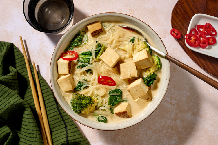 One-Pot Tofu, Chicken & Satay Coconut Noodle Soup