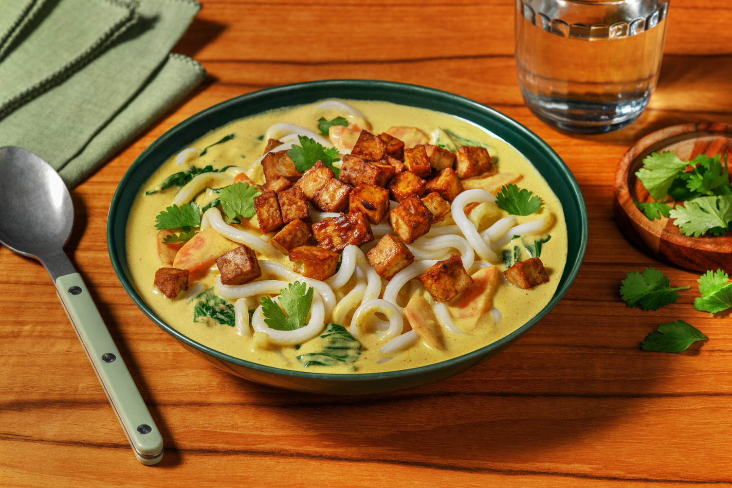 Laksa-Style Tofu & Prawn Udon Noodle Soup