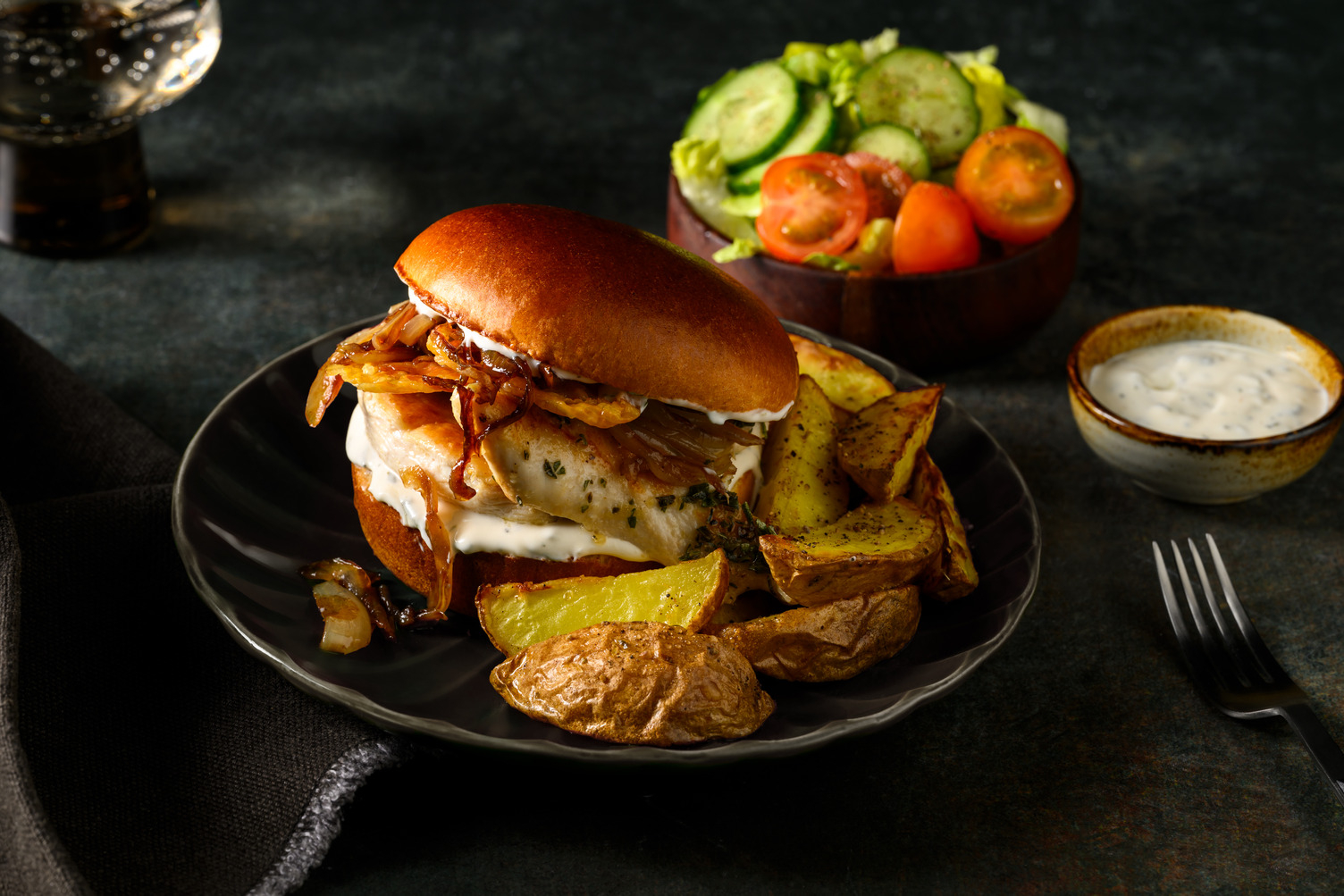 Caesar-Style Chicken & Pancetta Burger