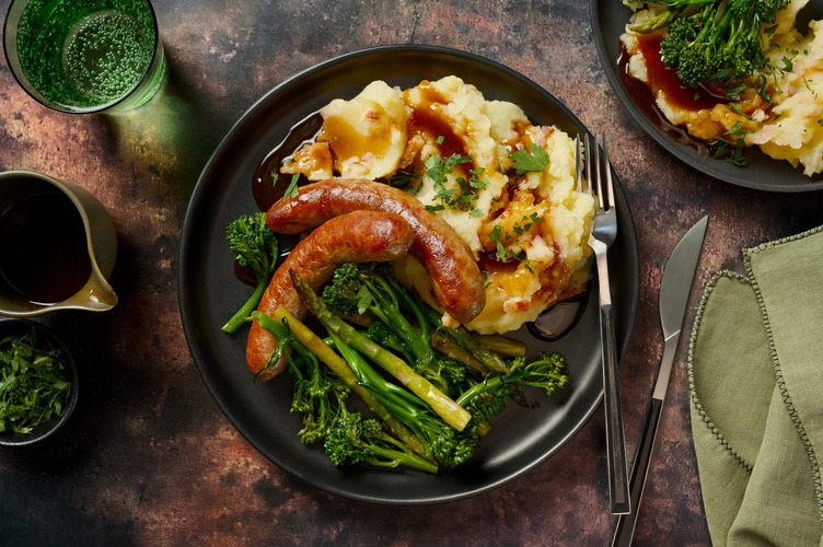 Double Beef Sausages & Parmesan-Bacon Mash