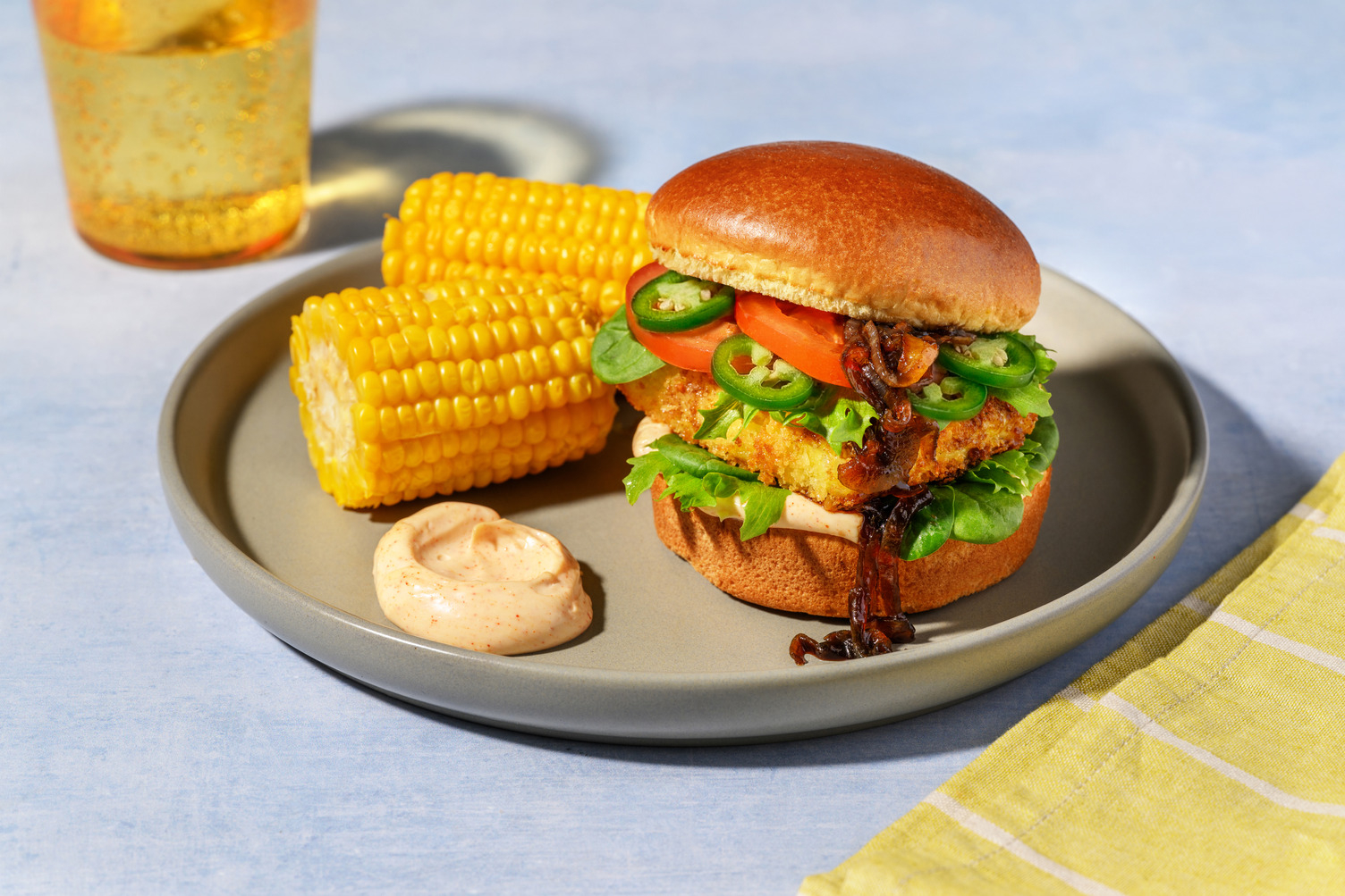 Crumbed Haloumi & Sticky Onion Burger