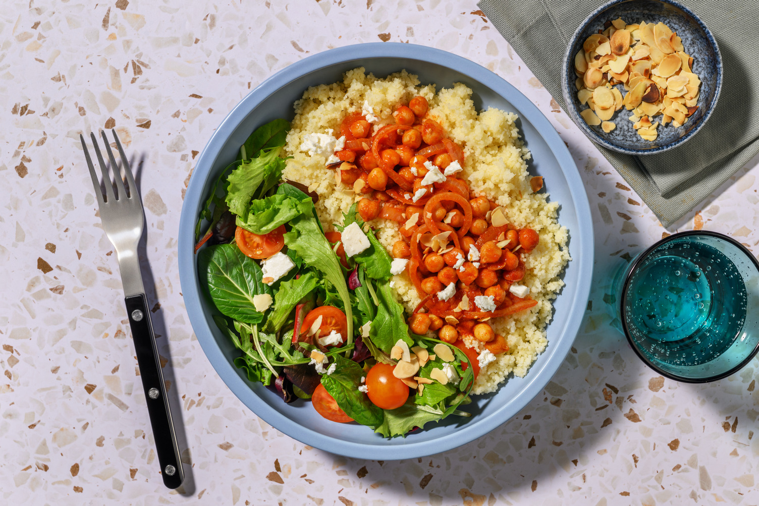 Quick Paprika Chickpea, Plant-Based Crumbed Chick'n & Couscous Bowl