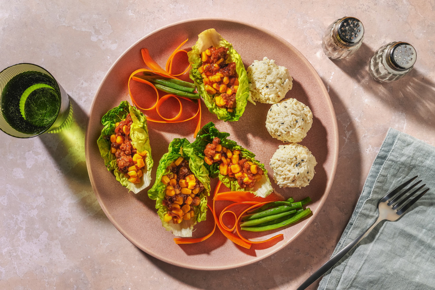 Pork-Loaded Lettuce Boats & Crunchy Veg