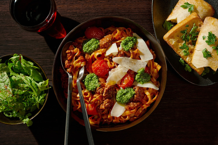 Pesto Beef Ragu & “Cheats” Pappardelle 