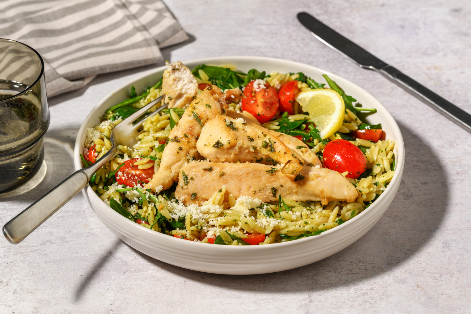 Quick Double Garlicky Chicken & Pesto Risoni Salad