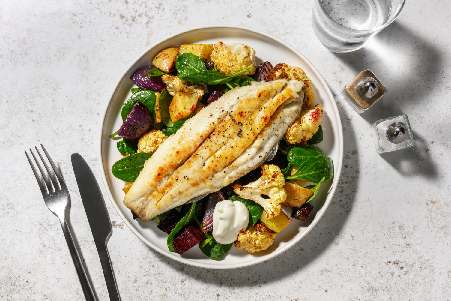 Baked Double Barramundi & Honey Beetroot Toss