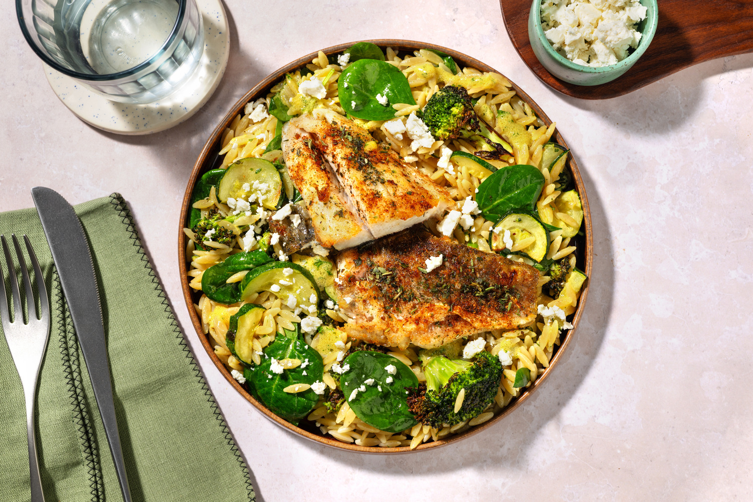 Double Greek-Style Barramundi & Veggie Risoni