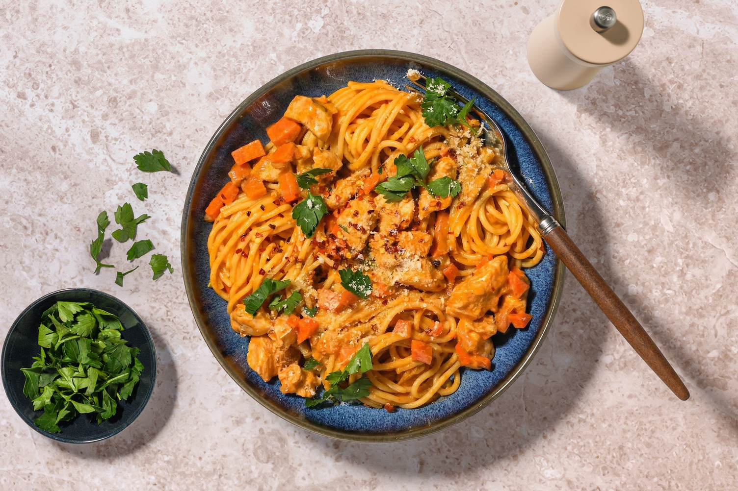 Double Chicken & Prepped Veg Speedy Fettuccine