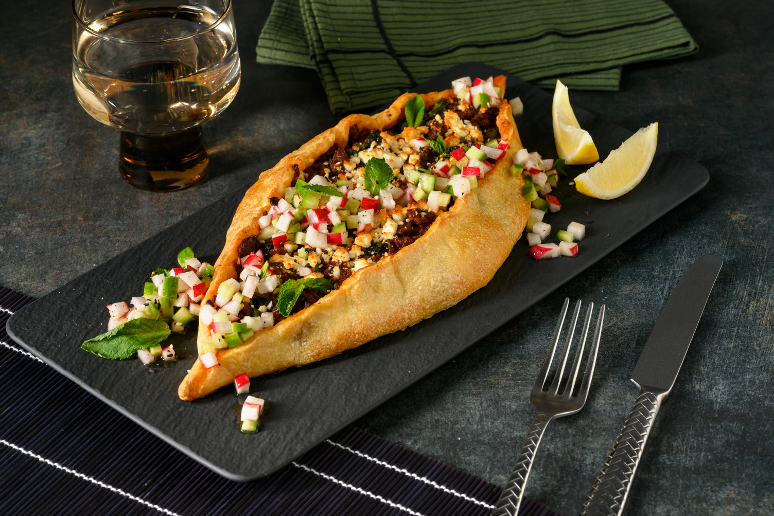 Loaded Spiced Lamb & Goat Cheese Pide 