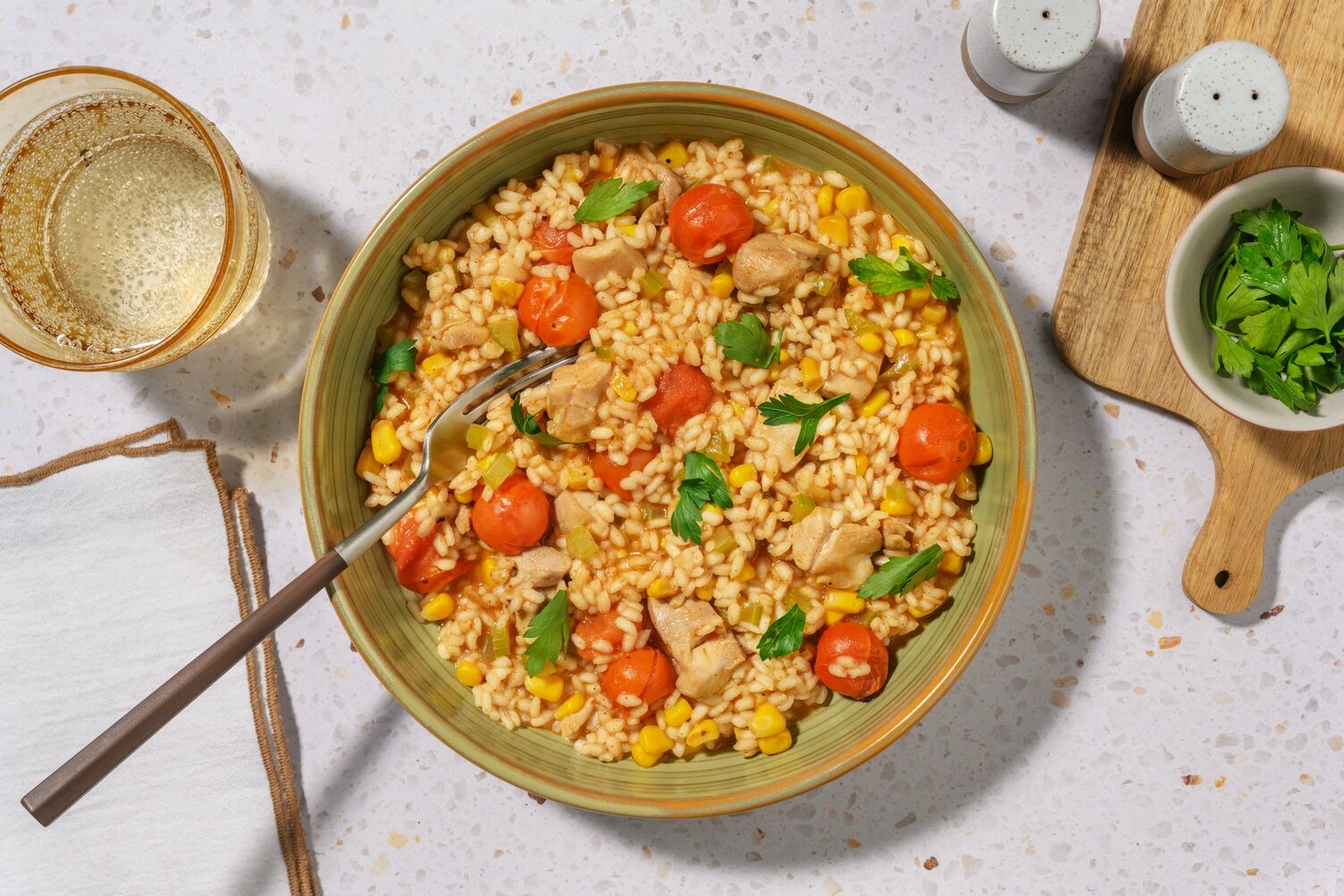 Pre-Marinated Chicken, Chorizo & Cherry Tomato Risotto