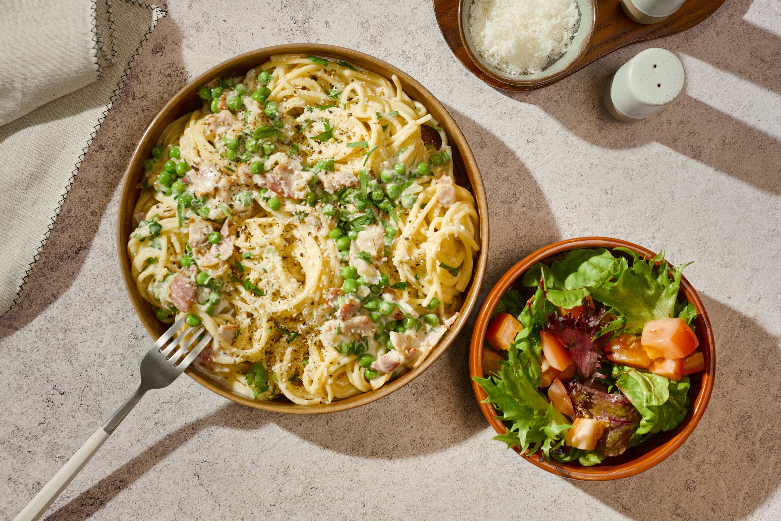 Spaghettis Alfredo crémeux au bacon