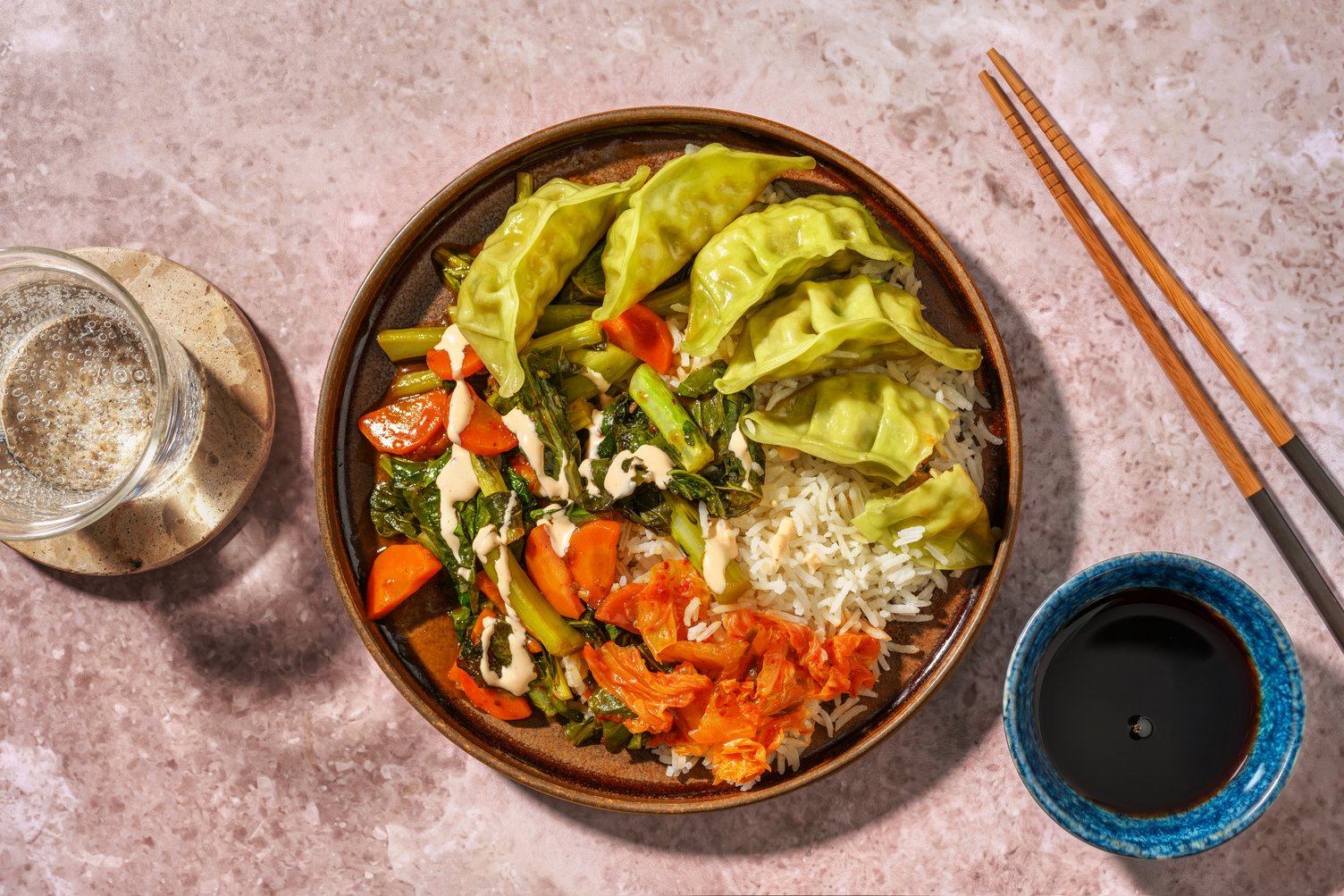 Veggie Dumplings, Prawns & Plant-Based Kimchi